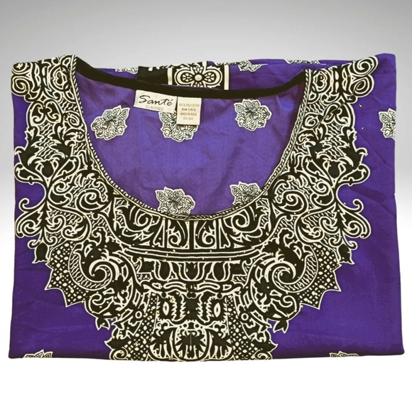 Sante Classics Kaftan One Size Maxi Cover Up Pullover Purple Black Housedress - Picture 10 of 10